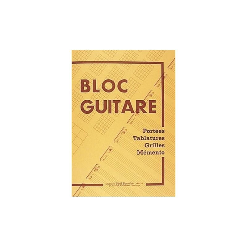 Bloc guitare portées tablature grilles memento