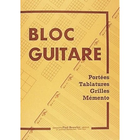 Bloc guitare portées tablature grilles memento